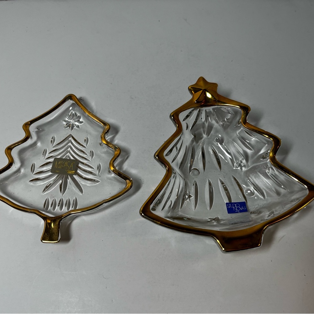 Mikasa crystal Christmas tree candy dishes